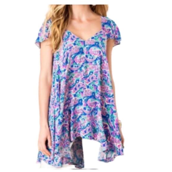 Matilda Jane Pink and Blue Floral Maze V-Neck Tunic Top Size XL - Picture 2 of 4